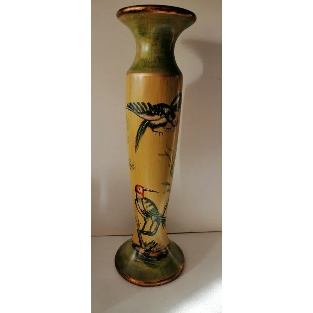 Vintage Hand Painted Birds Oriental Ceramic Home Decor Candle Holder 12
